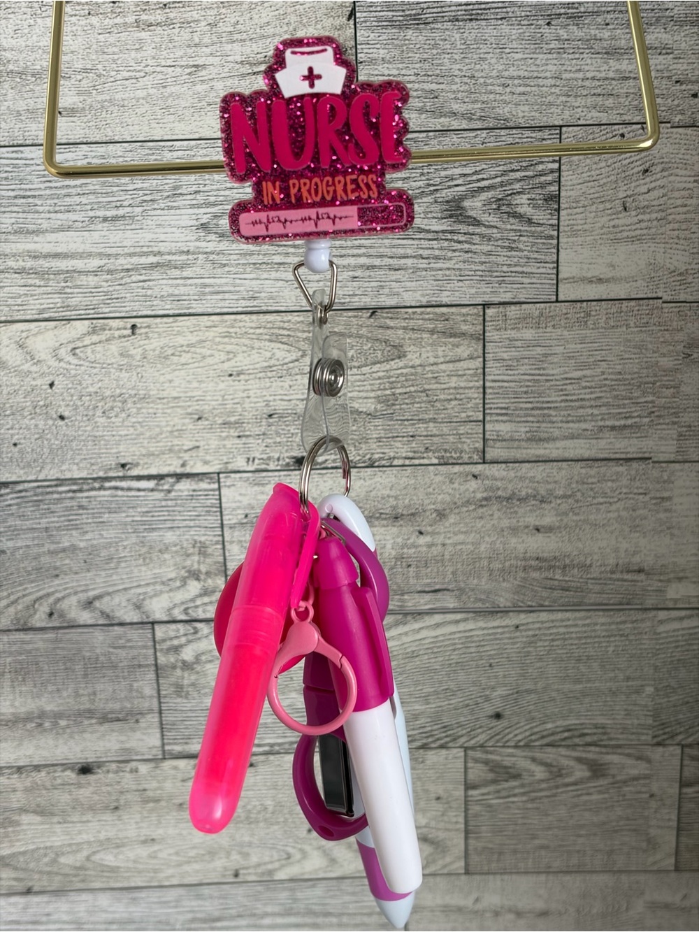 Pink 'Nurse in Progress' Badge Reel with Pens and Accessories